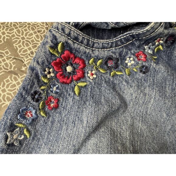 Sz 3 Vintage Gymboree Denim Jean Skirt Embroidered Flowers Ruffle 90s Y2K - Picture 10 of 11